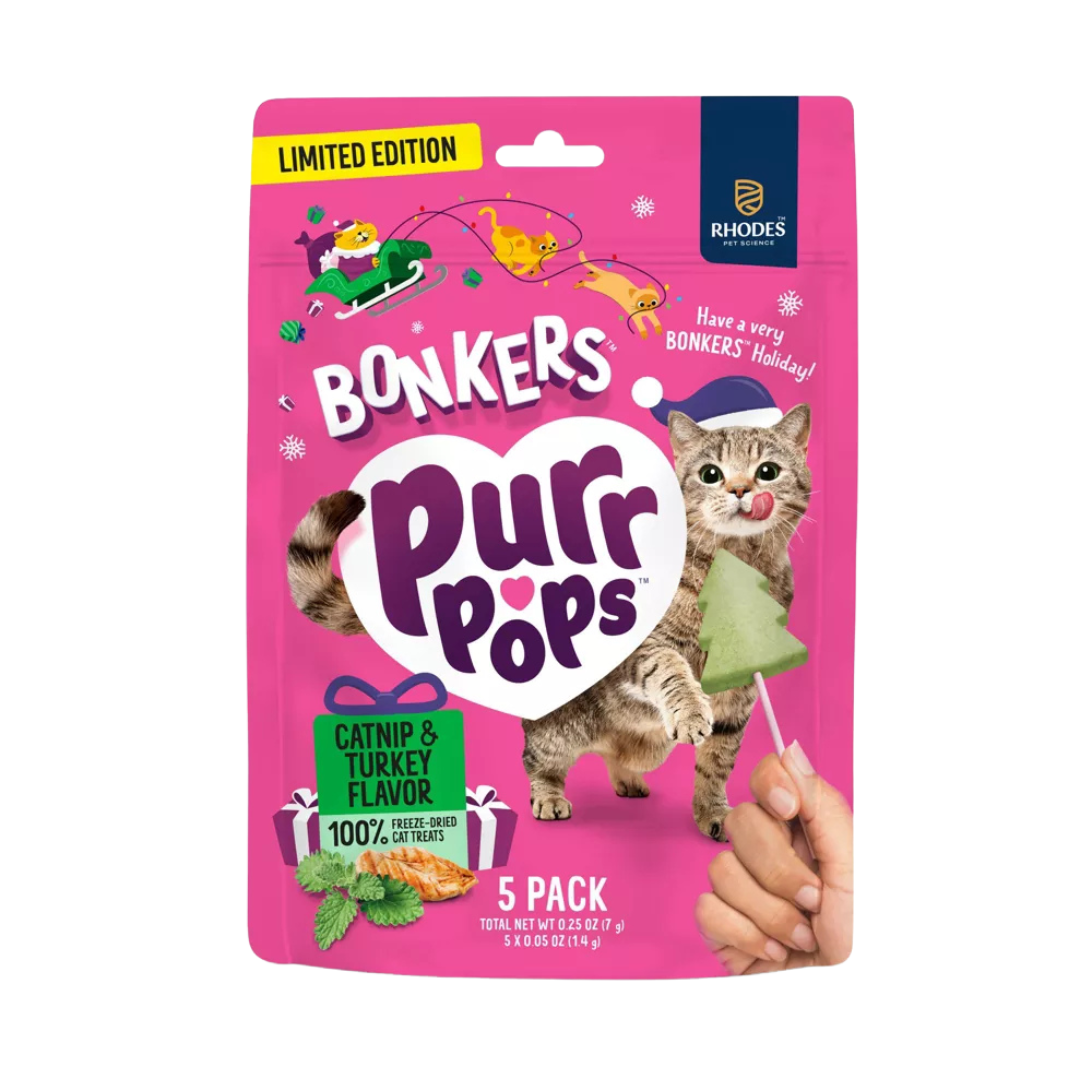 Bonkers Purrpops Holiday Pavo & Catnip- 5pk