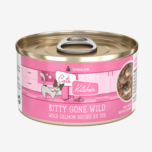 Alimento húmedo para gatos sabor Salmon marca Weruva Kitty Gone Wild, disponible en Zoomi Honduras

